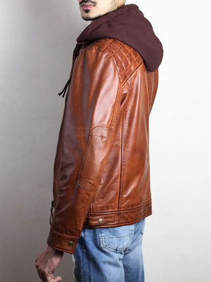 Quilted Cafe Racer Leather Jacket