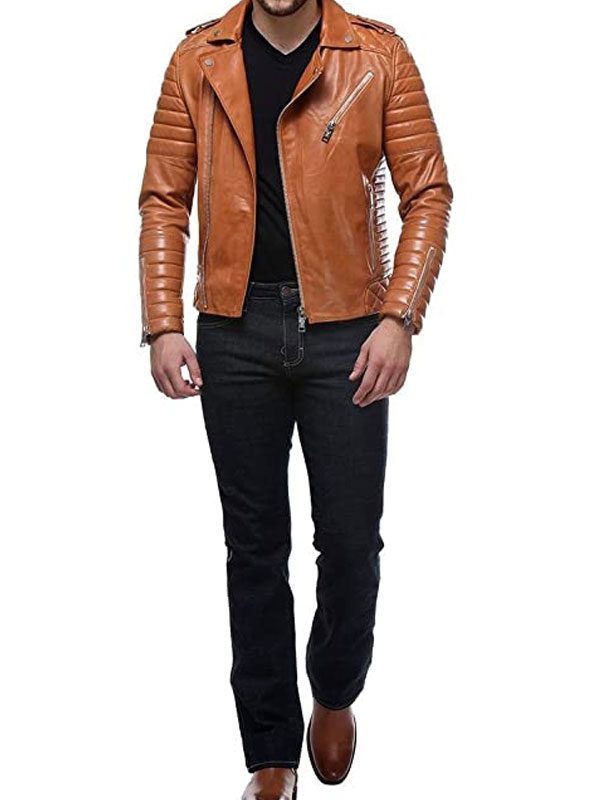 Quilted Motorcycle Leather Jacket For Men's