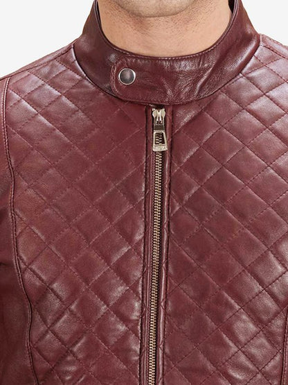 Quilted Real Leather Biker Jacket For Men's