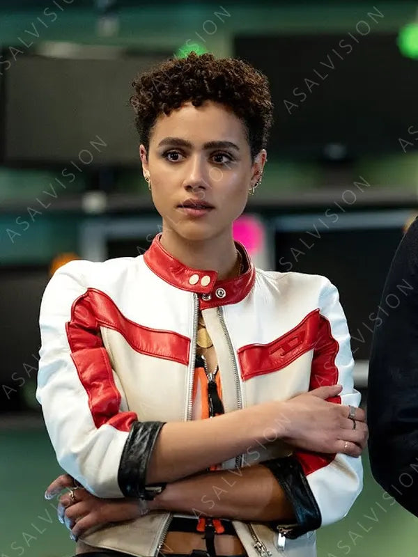 Ramsey White & Red Biker Leather Jacket