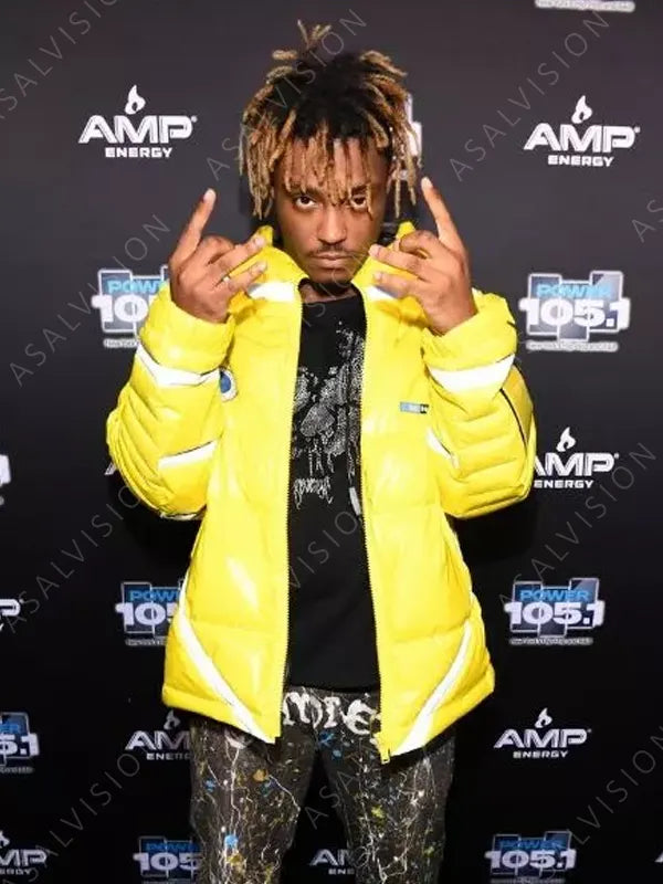 Rapper Juice Wrld Yellow Hooded Puffer Jacket