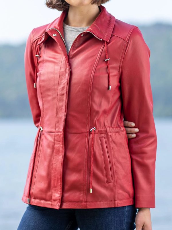 Real Leather Red Fashion Jacket For Women's