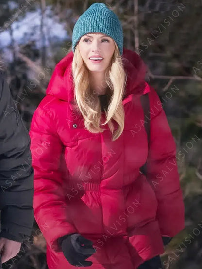 Rebecca Dalton Movie Falling Like Snowflakes Teagan Red Hooded Puffer Jacket