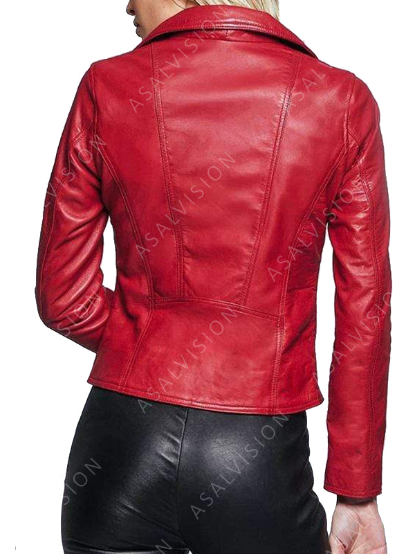 Red Handmade Motorcycle Real Leather Biker Jacket