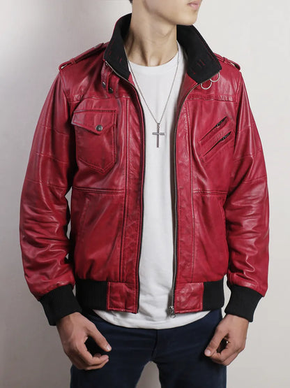 Red Hooded Bomber Jacket