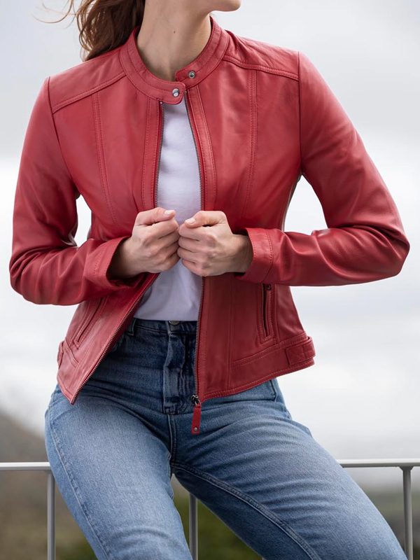 Red Leather Fashion Jacket For Women's