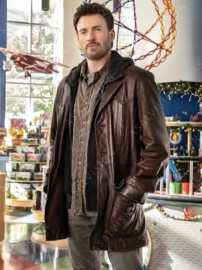 Red One Chris Evans Brown Leather Jacket