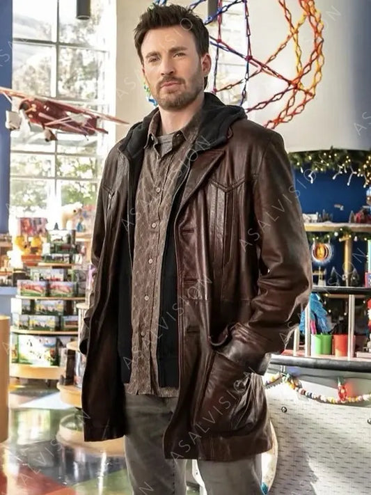 Red One Chris Evans Brown Leather Jacket