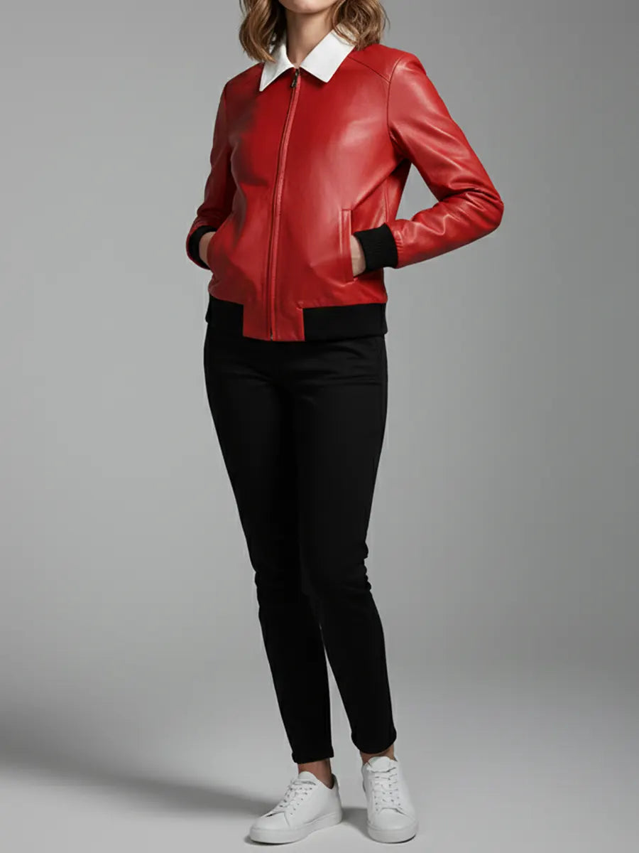 Women's Red Leather Jacket