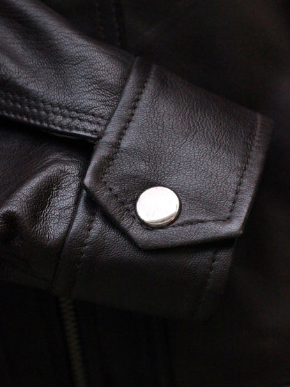 Removable Hood Leather Cafe Racer Jacket
