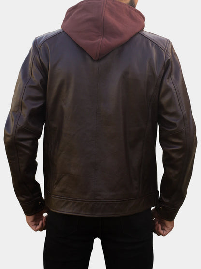 Removable Hood Leather Motorcycle Jacket