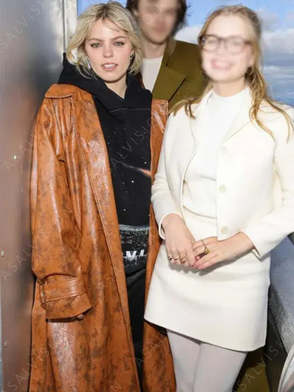 Reneé Rapp Mean Girls Movie Event 2024 Regina George Waxed Brown Leather Coat