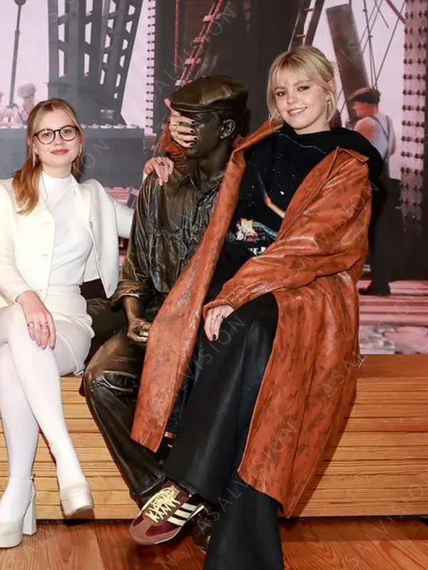 Reneé Rapp Movie Mean Girls Event 2024 Regina George Waxed Brown Leather Coat