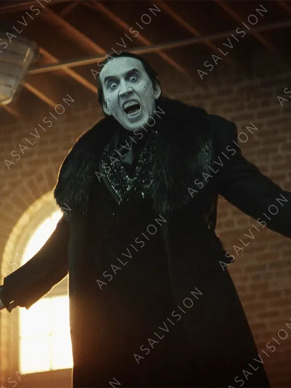 Renfield 2023 Nicolas Cage Black Fur Collar Coat