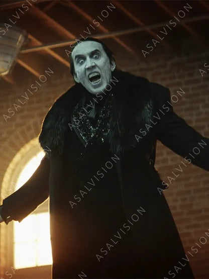 Renfield 2023 Nicolas Cage Black Fur Collar Coat