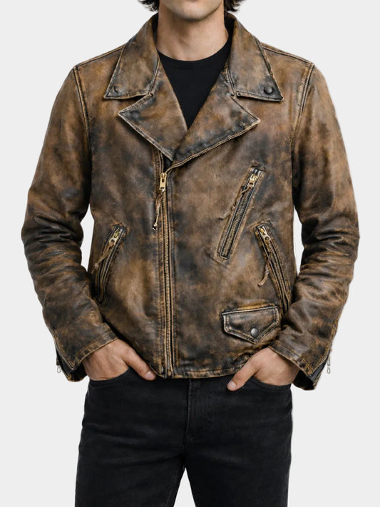 Vintage Distressed Brown Biker Leather Jacket