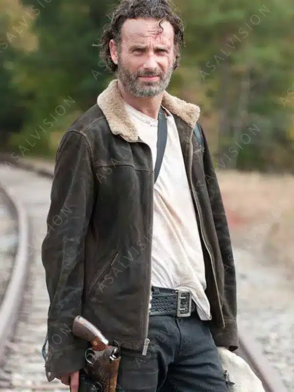 Rick Grimes The Walking Dead Andrew Lincoln Leather Sherpa Jacket