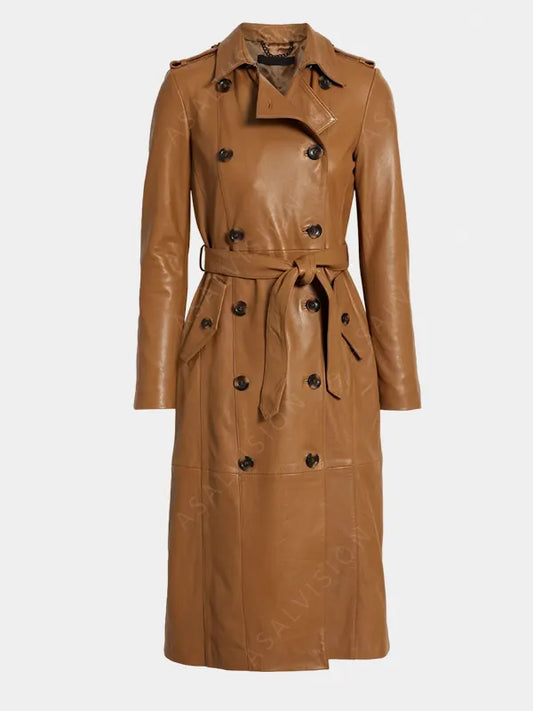 Riley Belted Tan Brown Trench Leather Coat