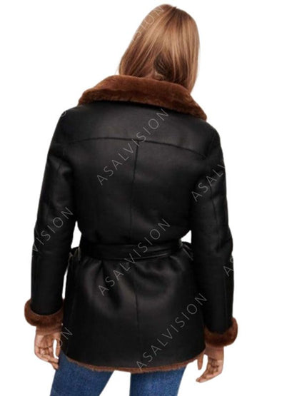 Rita Black Shearling Leather Jacket