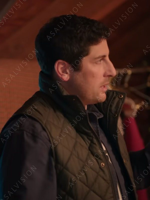 Rob Sanders Best Christmas Ever 2023 Jason Biggs Green Quilted Puffer Vest