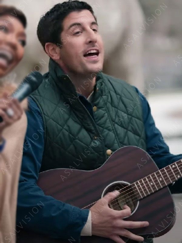 Rob Sanders Best Christmas Ever 2023 Jason Biggs Green Quilted Vest