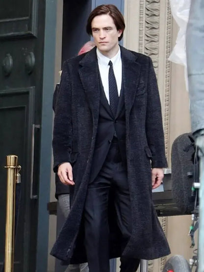 Robert Pattinson The Batman 2022 Bruce Wayne Black Wool Coat