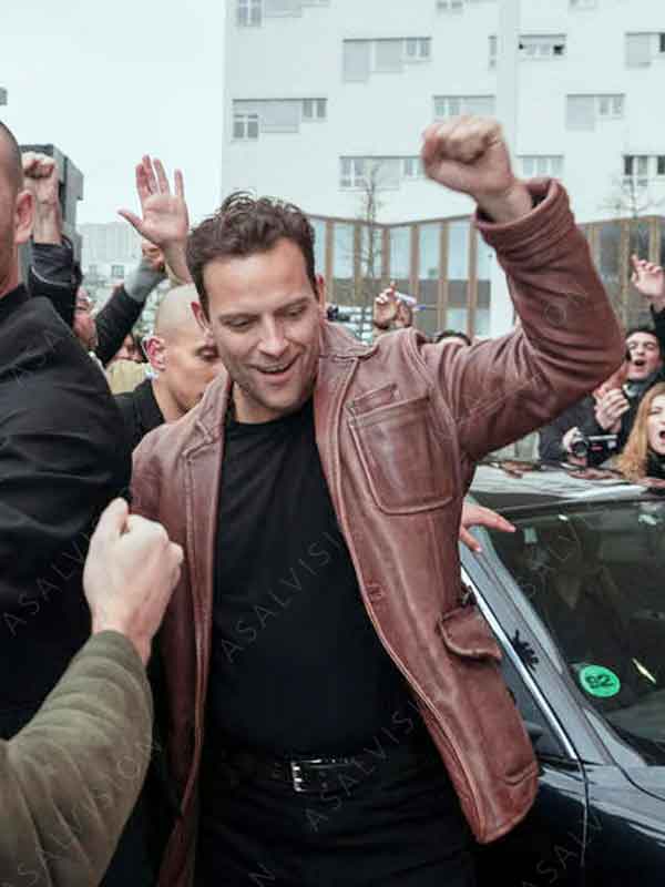 Rocco Siffredi TV Series Supersex 2024 Alessandro Borghi Brown Leather Jacket