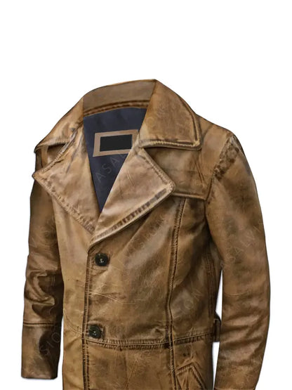 Russell Distressed Trench Leather Coat