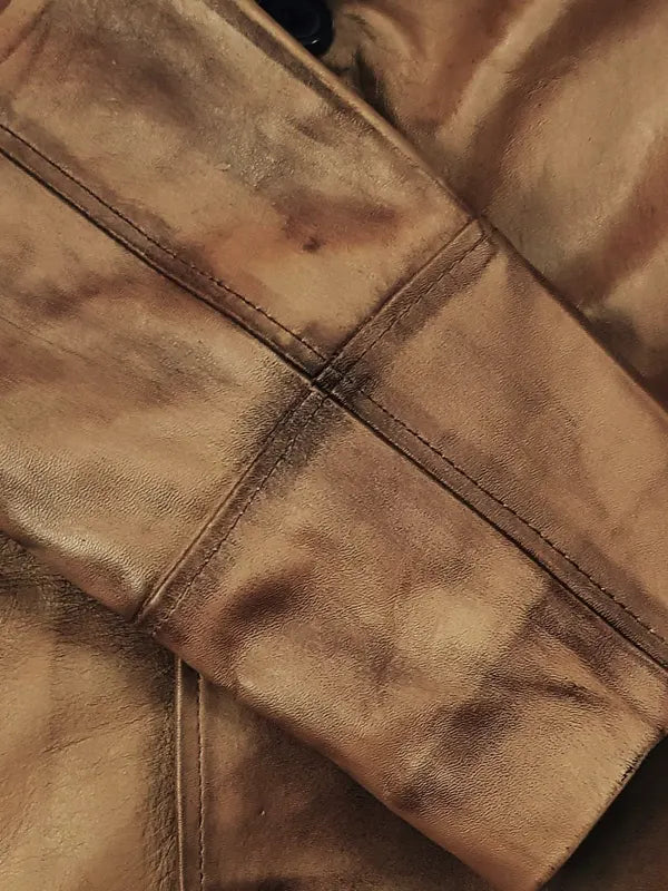Russell Trench Leather Brown Coat For Men's