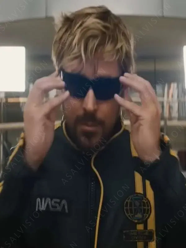 NASA Leather Jacket Black And Yellow Worn By Ryan Gosling in The Fall Guy