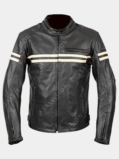 Ryker Black Motorcycle Retro Leather Fashion Jacket Mens