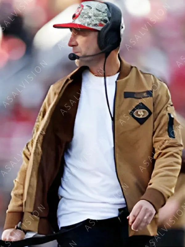 SF Kyle Shanahan 49ers Salute To Service Brown Bomber Jacket