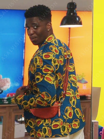 Samuel Arnold Emily In Paris S03 Julien Blue Printed Blazer