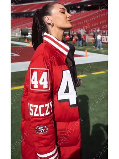 San Francisco SF Kristin Juszcztk 49ers Red Puffer Coat