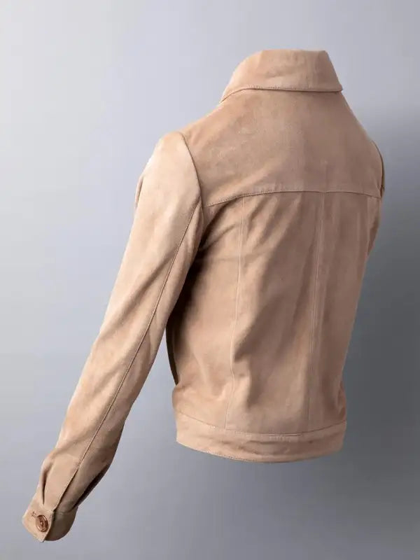 Sand Color Suede Leather Fashion Jacket For Women's