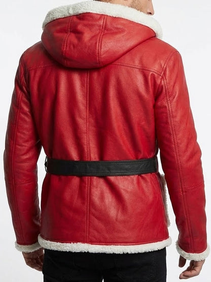 Santa Claus Red Hooded Leather Jacket