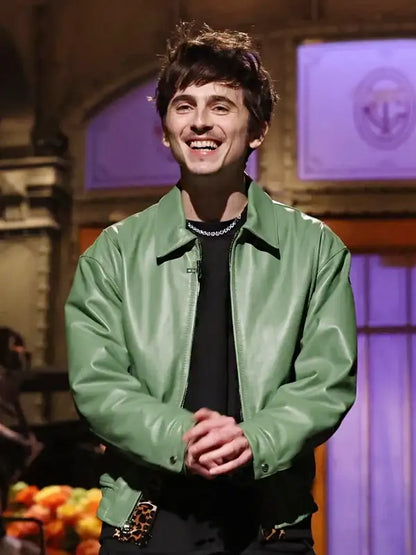Saturday Night Live Timothée Chalamet Green Leather Jacket