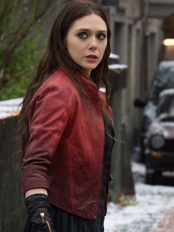 Scarlet Witch Avengers Age Of Ultron Elizabeth Olsen Red Leather Jacket