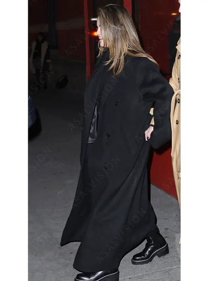 Selena Gomez Black Trench Long Coat