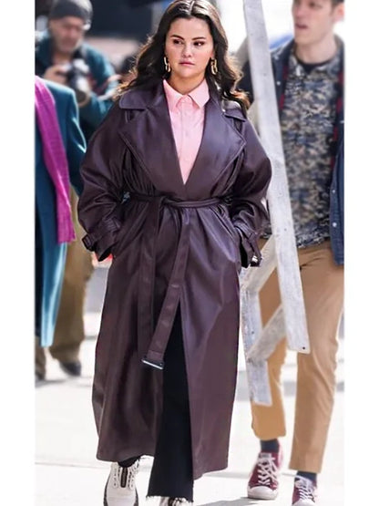 Selena Gomez Leather Coat