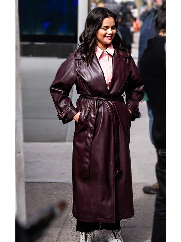Selena Gomez Only Murders In The Building S03 Burgundy Mabel Mora Leather Coat
