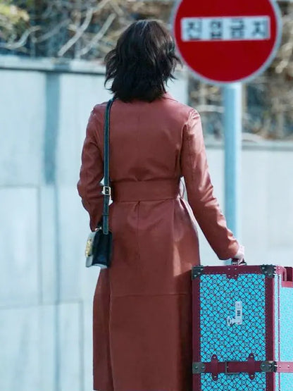 Seo Hyeon-jin The Trunk S01 No In-ji Trench Tan Brown Leather Coat
