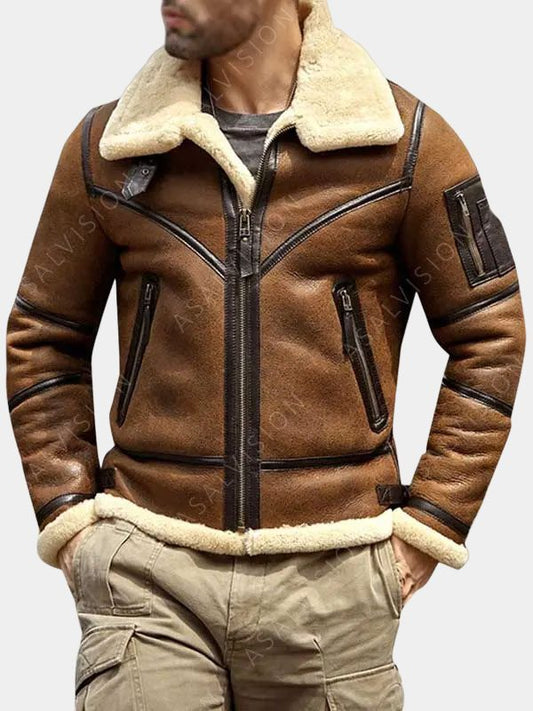 Shearling Brown B3 Mens Shearling Leather Aviator Jacket