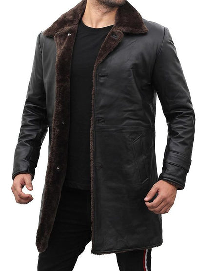 Shearling Leather Black Coat