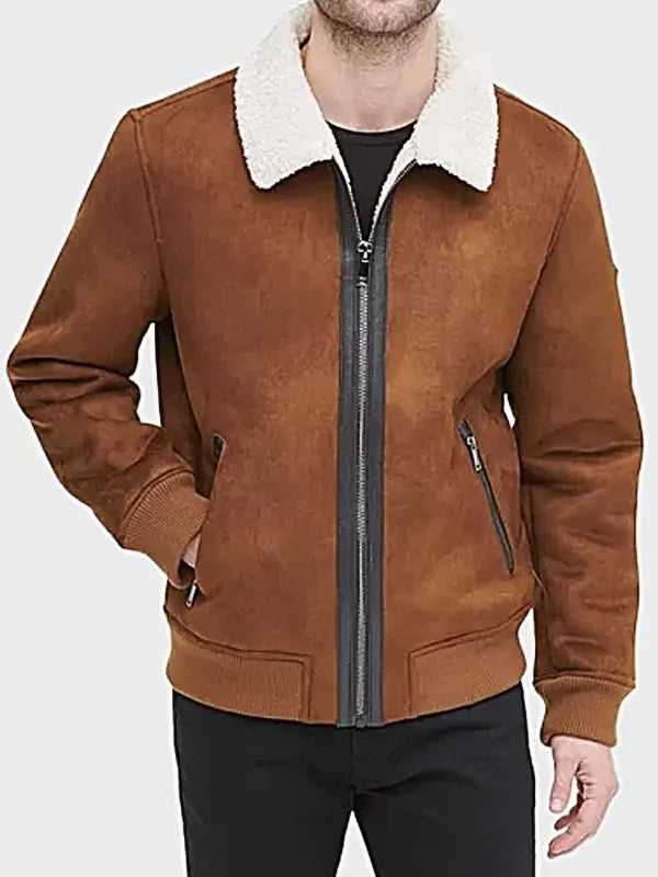 Sherpa Lined Brown Leather Jacket For Men