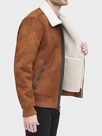 Sherpa Lined Winter Suede Leather Jacket
