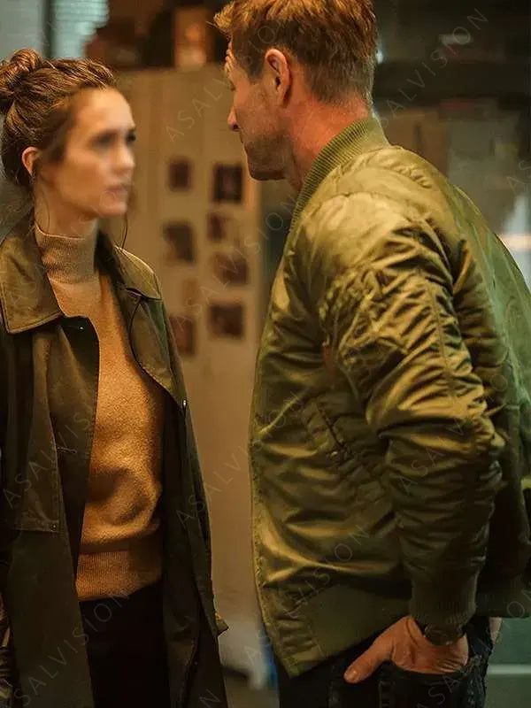 Shop The Bricklayer 2024 Aaron Eckhart Vail Bomber Green Jacket