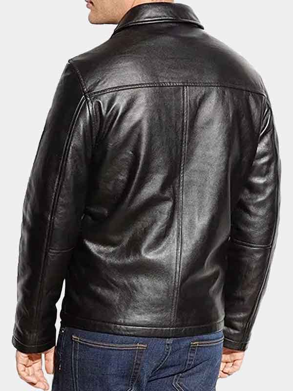 Simple Casual Wear Sheepskin Leather Biker Style Jacket For Mens
