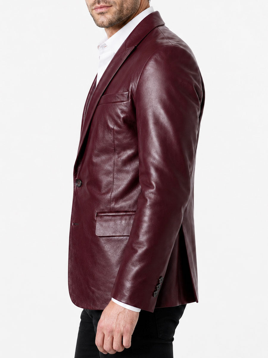 Single Button Burgundy Leather Blazer