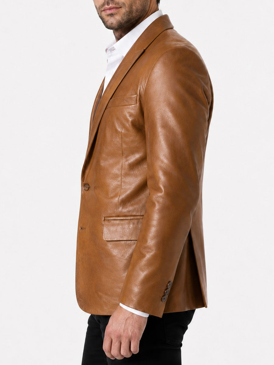 Single Button Tan Leather Blazer